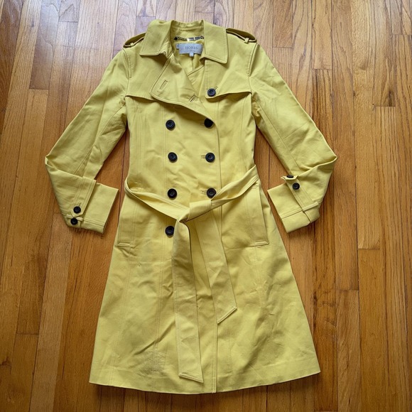 Hobbs London Double Breasted Trench Coat 2 Yellow Chartreuse Belted Spring - Picture 9 of 15